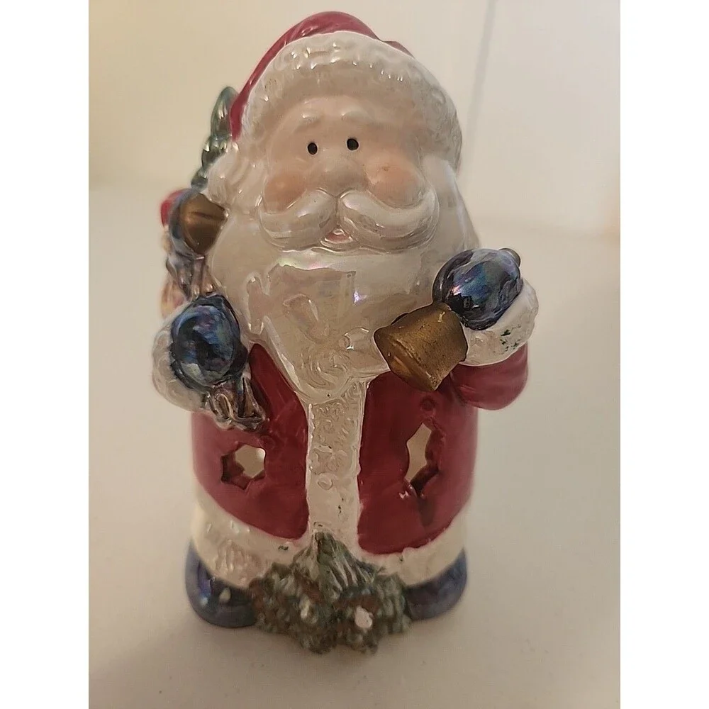 Santa Claus Tealight Votive Candle Holder Ceramic Star Cutouts Glitter 7